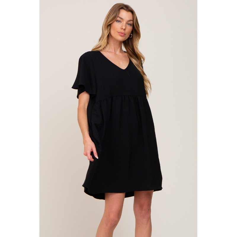 Black Basic V-Neck Dress