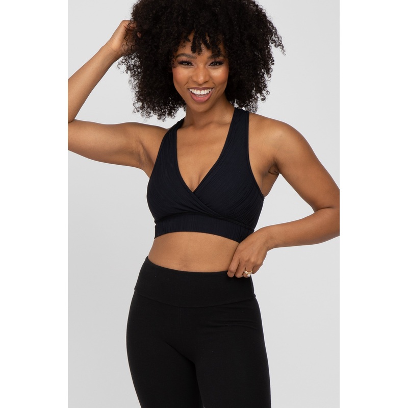 Black Ribbed Crossover Sports Bra
