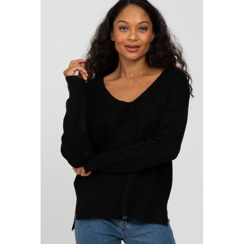 Black Soft Knit V-Neck Sweater