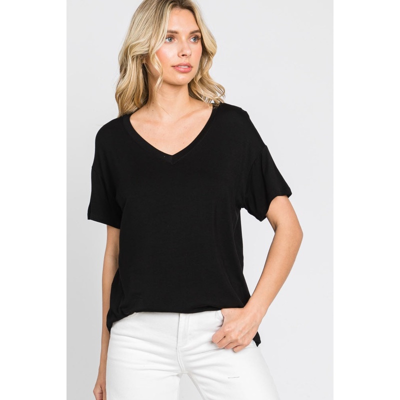 Black V-Neck Basic Top