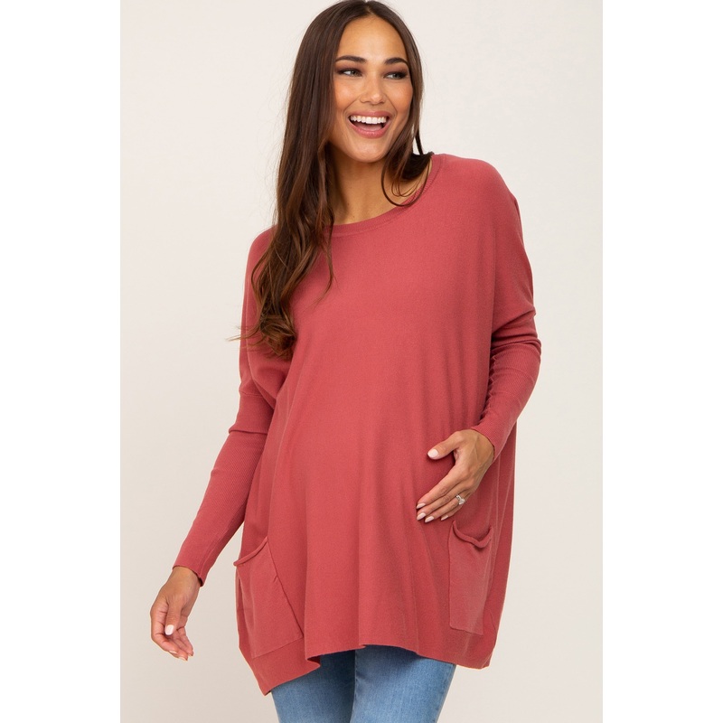 Dark Pink Pocketed Dolman Maternity Top