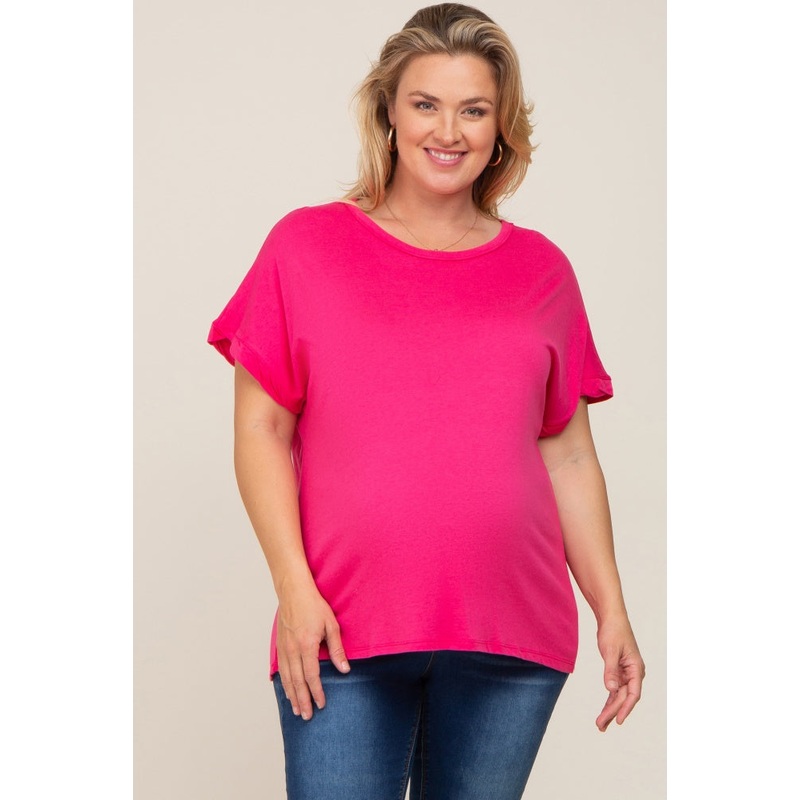 Fuchsia Short Sleeve Plus Maternity Top