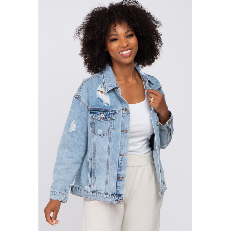 Light Blue Distressed Denim Jacket