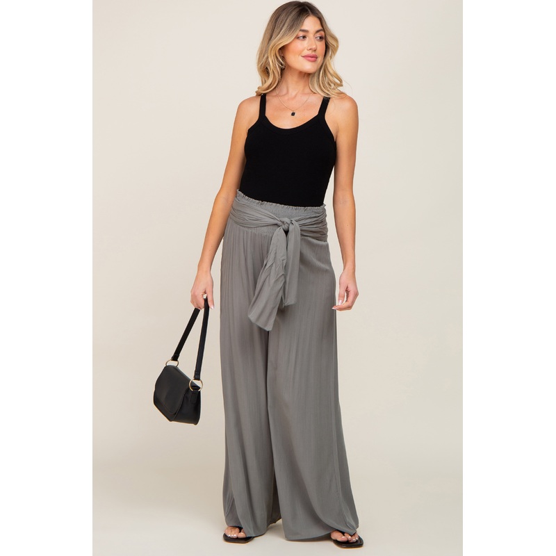 Olive High Waist Tie Front Wide Maternity Pants