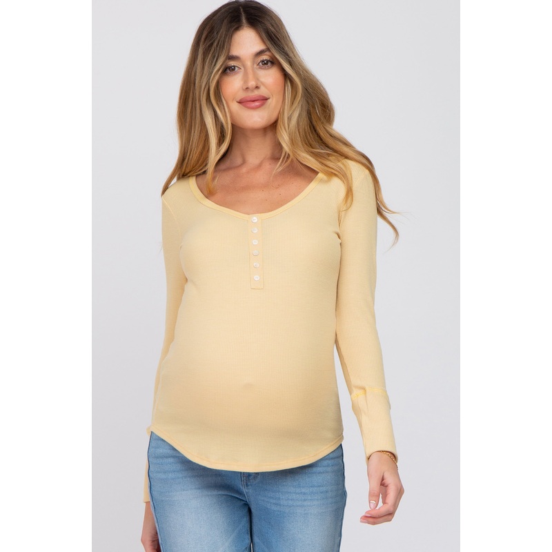 Yellow Waffle Knit Maternity Long Sleeve Top