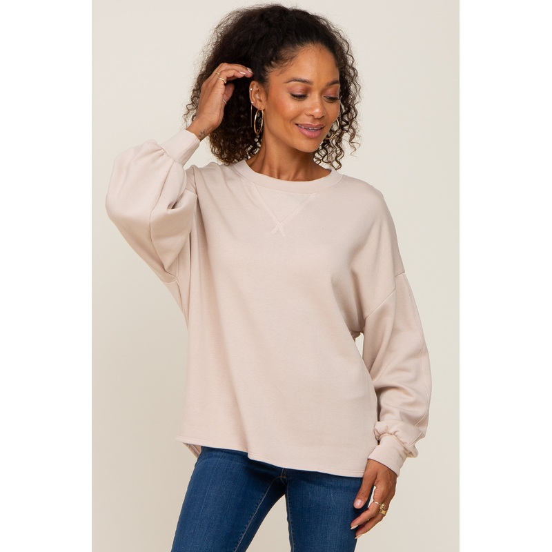 Beige Long Sleeve Brush Knit Top