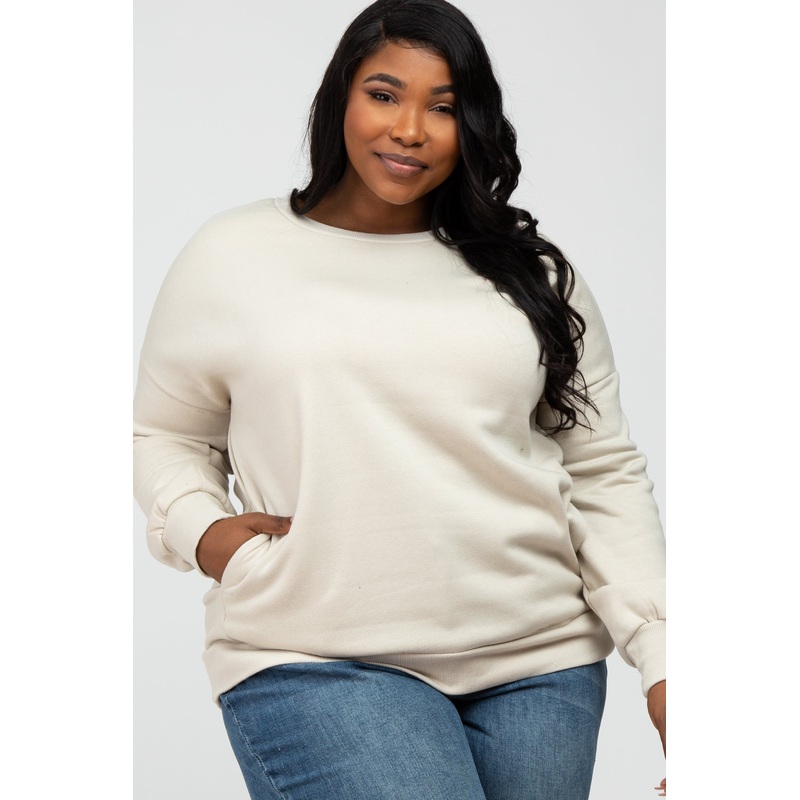 Beige Pocketed Plus Sweatshirt