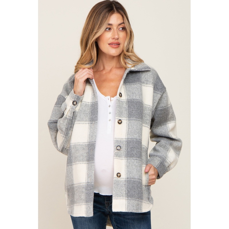 Grey Plaid Maternity Jacket