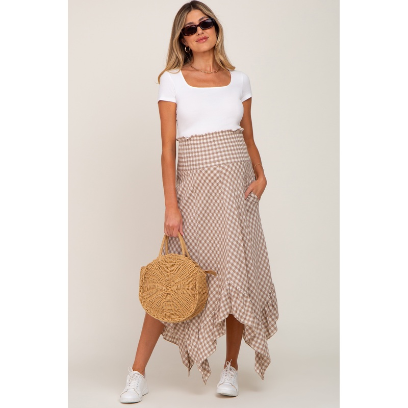Mocha Gingham Handkerchief Maternity Skirt