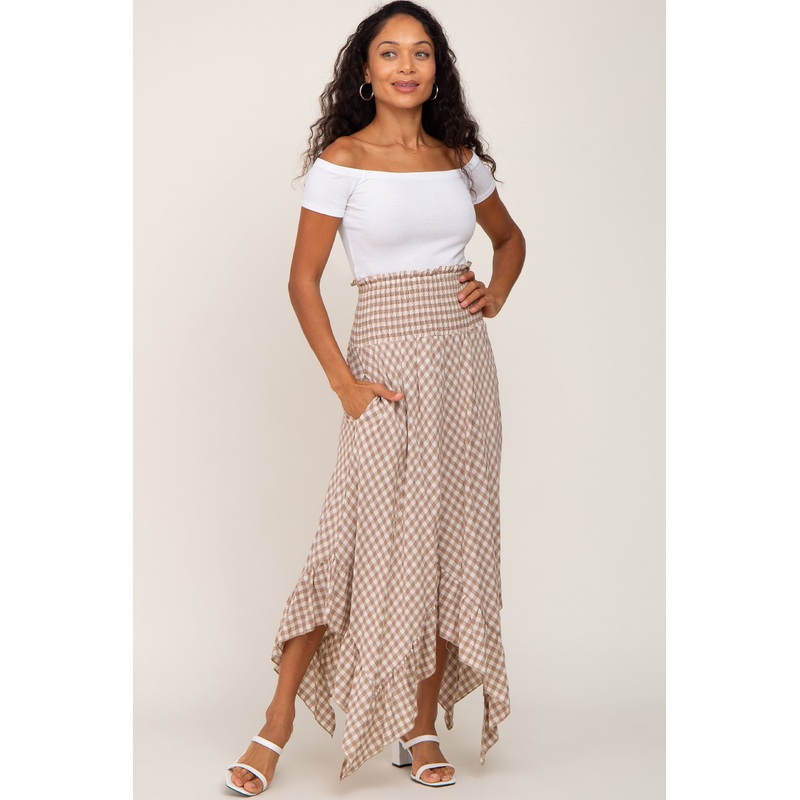 Mocha Gingham Handkerchief Skirt