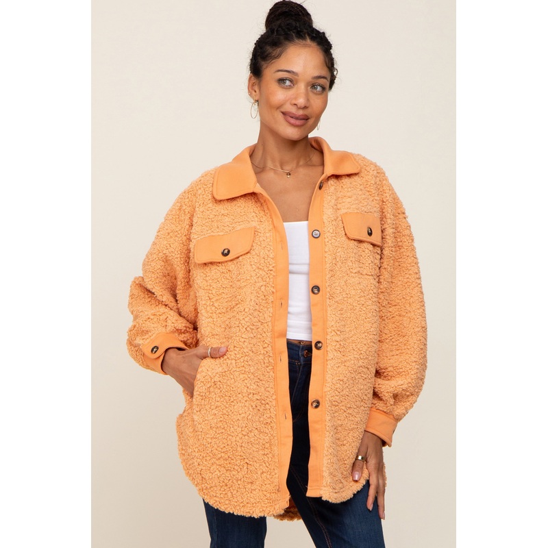 Peach Contrast Oversized Sherpa Coat