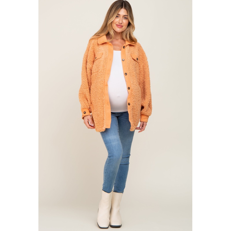 Peach Contrast Oversized Sherpa Maternity Coat