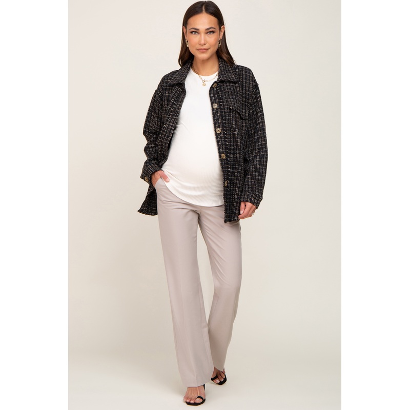Beige Wide Leg Maternity Dress Pants