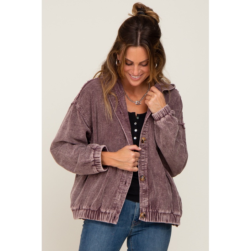 Plum Corduroy Hooded Jacket
