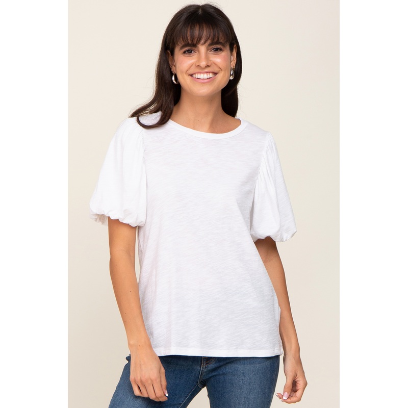 White Heather Puff Sleeve Top