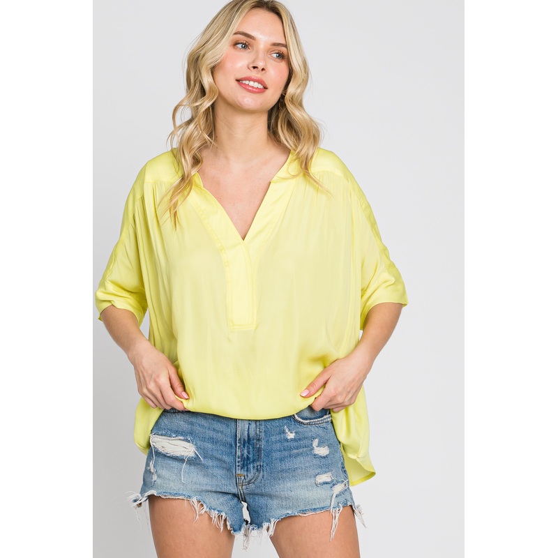 Yellow Solid Short Sleeve Dolman Top
