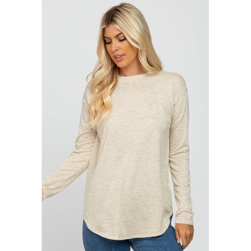 Beige Plaid Print Long Sleeve Top