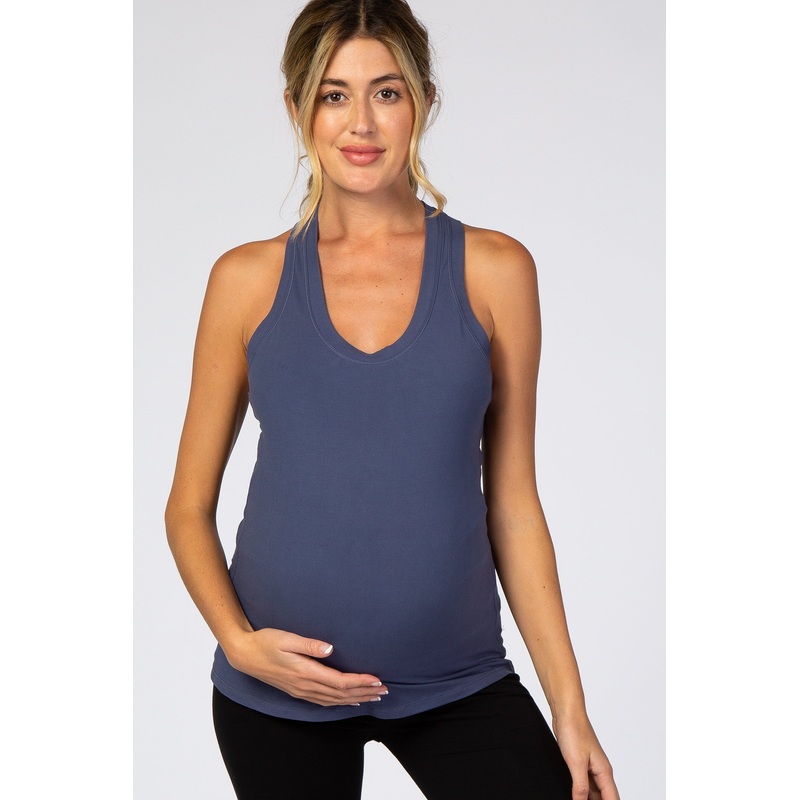 Blue Solid Active Racerback Tank Top