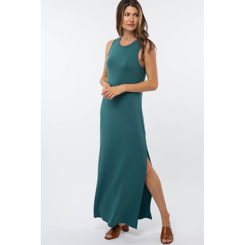 Teal Side Slit Maxi Dress