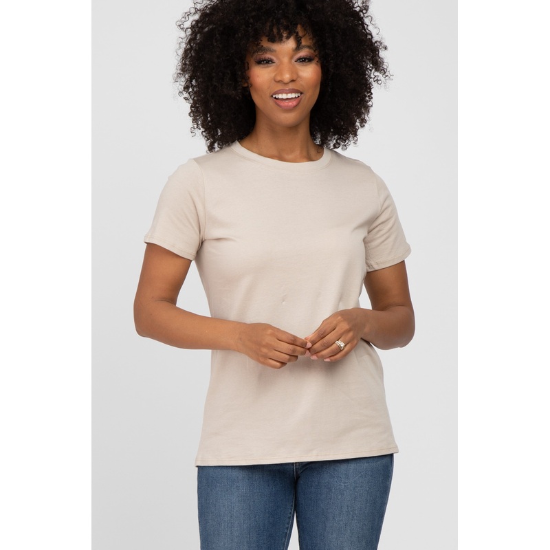 Beige Basic Short Sleeve Top