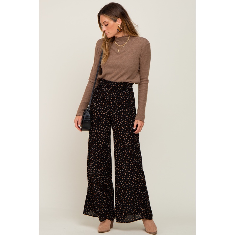 Black Animal Print Wide Leg Pants