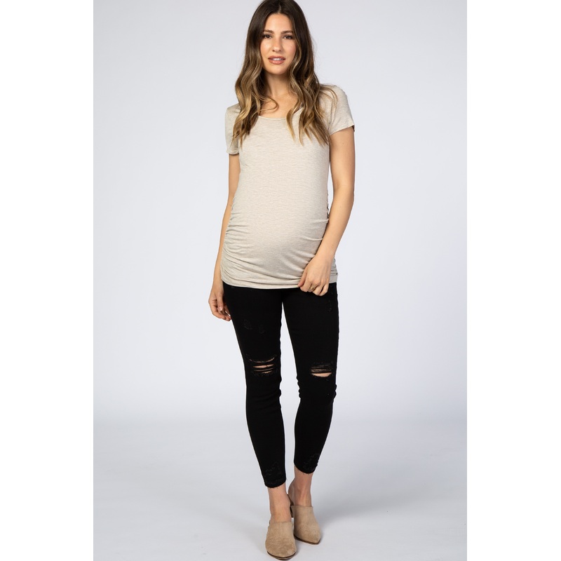 Black Distressed Raw Hem Maternity Jeans
