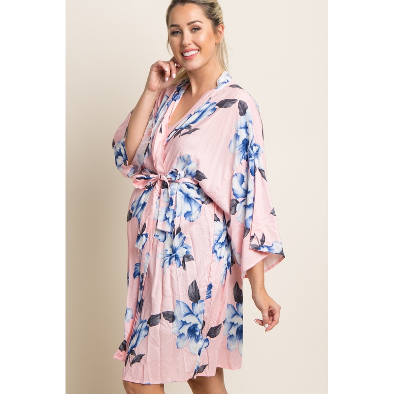 Pink Floral Print Delivery/Nursing Maternity Robe