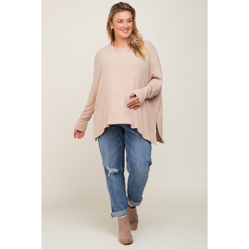Blue Distressed Maternity Plus Cuffed Straight Leg Jeans