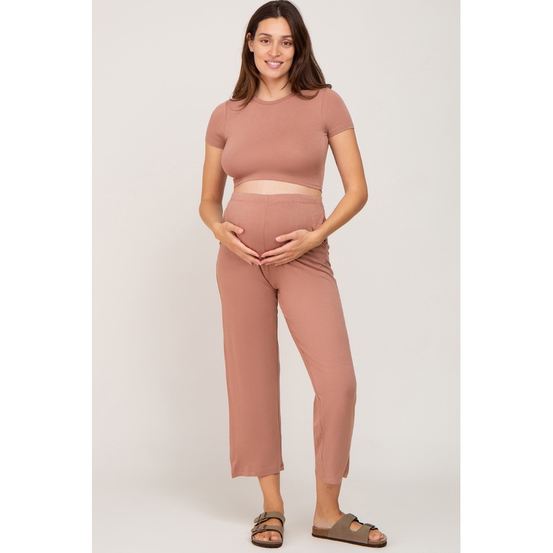 Mocha Crop Top Maternity Lounge Set