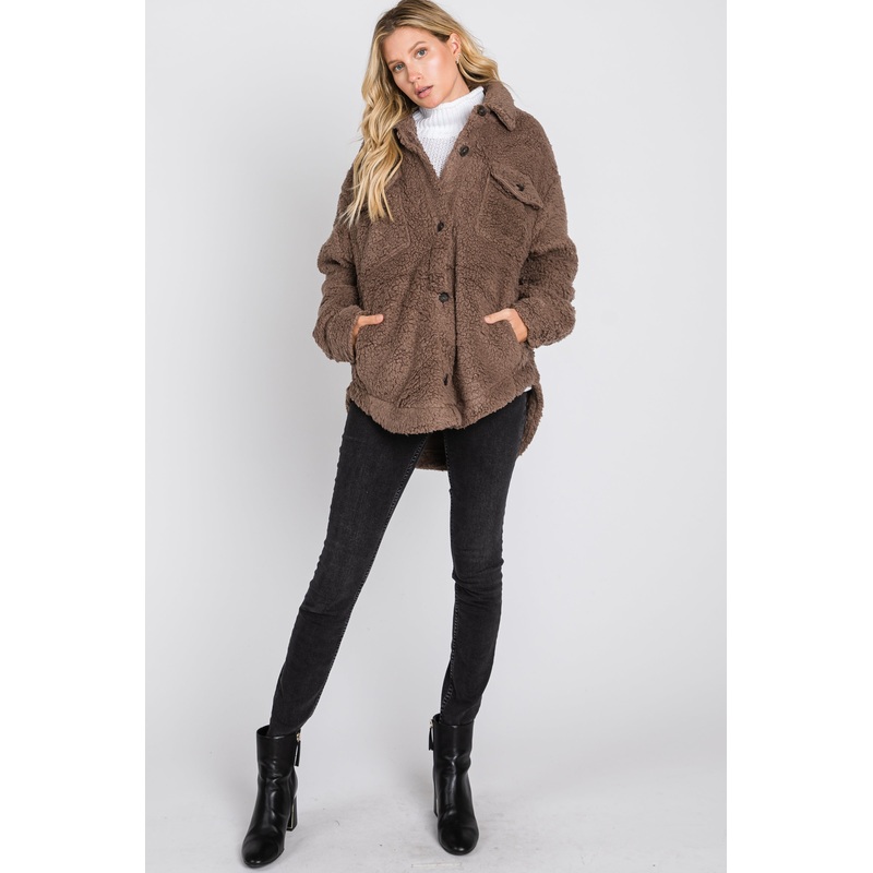 Mocha Oversized Teddy Button Up Coat