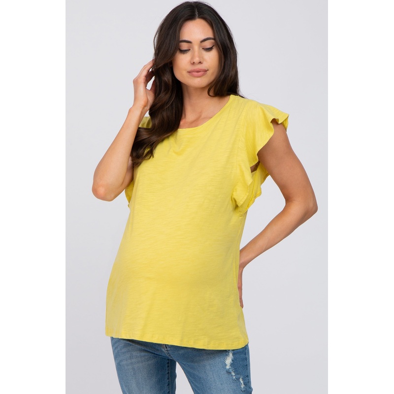 Yellow Ruffle Sleeve Maternity Top