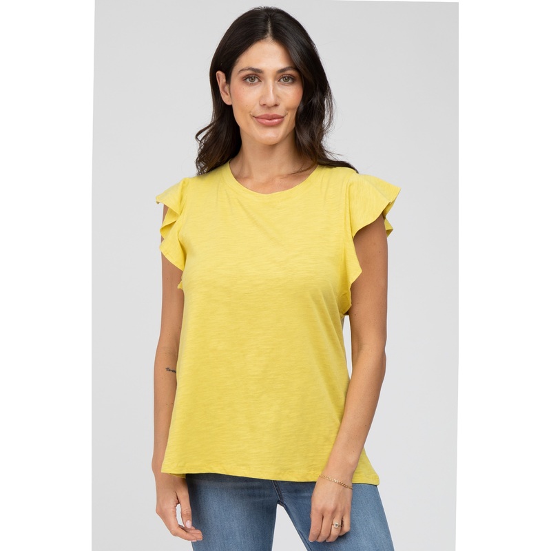 Yellow Ruffle Sleeve Top
