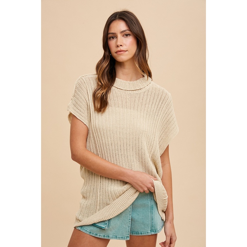 Beige Knit Tunic Sweater Top