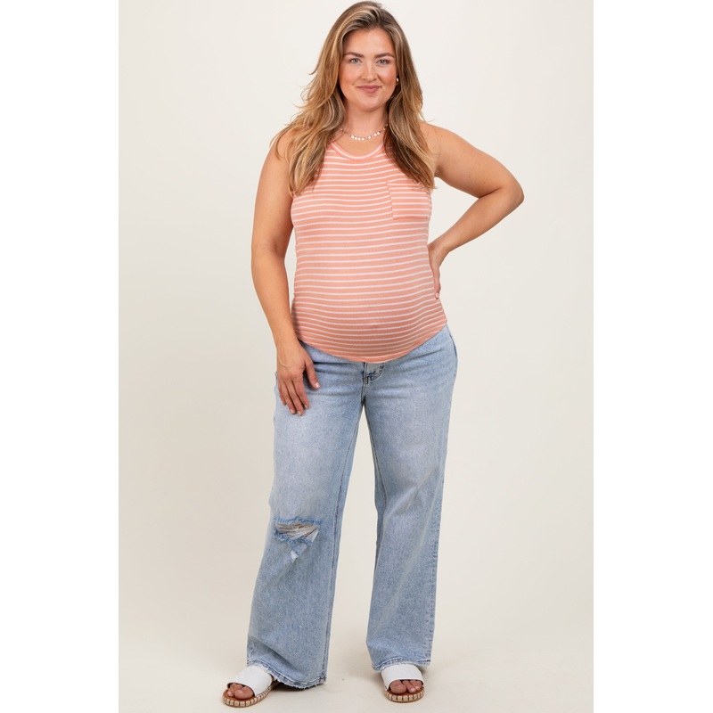 Light Blue Acid Wash Open Knee Wide Leg Maternity Plus Jeans