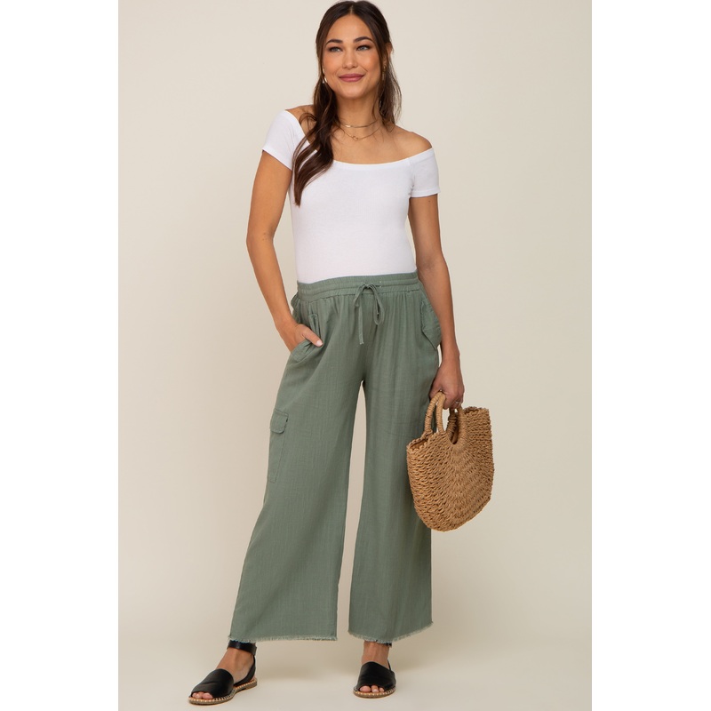 Light Olive Raw Hem Maternity Cargo Pants