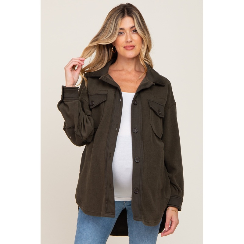Olive Fleece Lightweight Maternity Coat