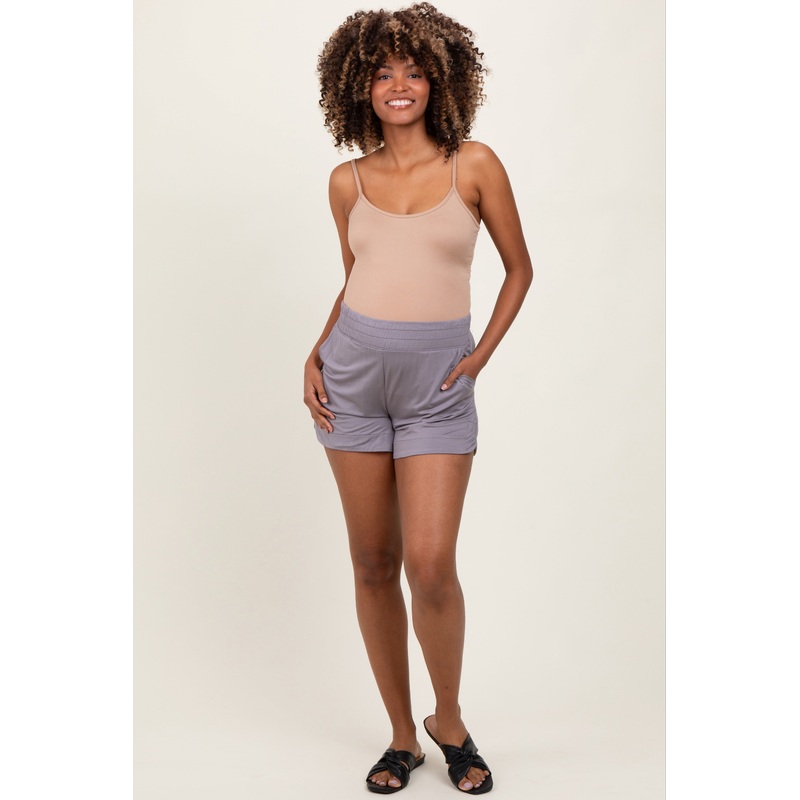 Taupe Basic Rounded Hem Maternity Shorts