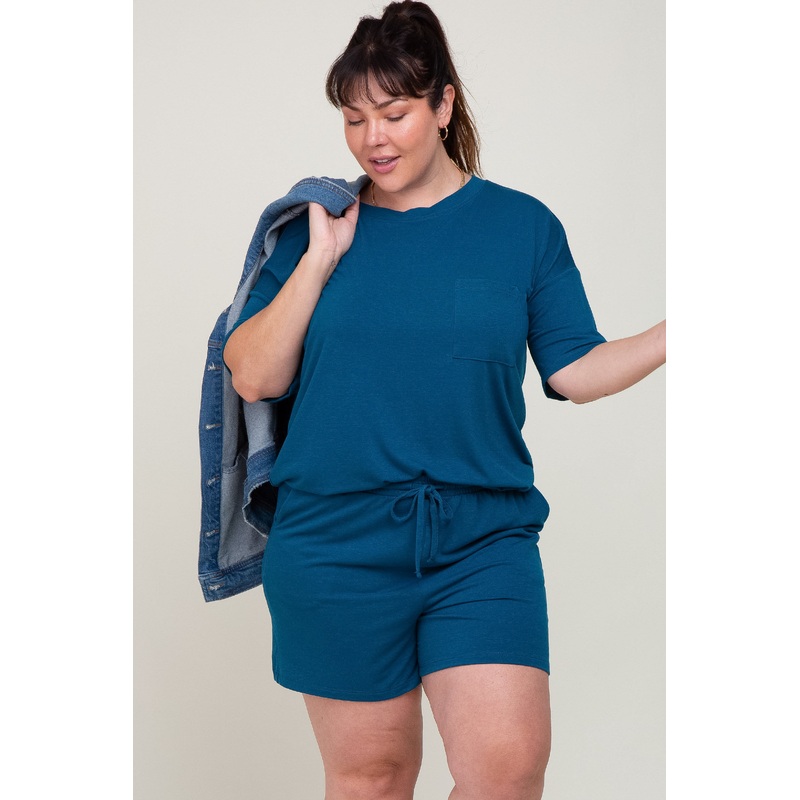 Teal Pocket Front Plus Pajama Short Set
