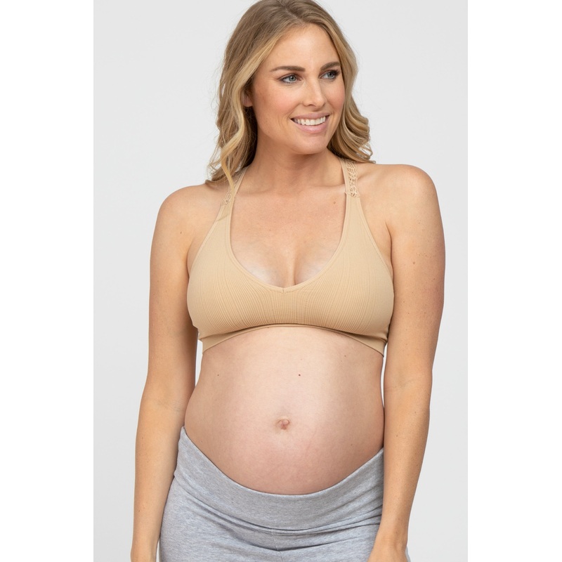 Beige Lace Racerback Maternity Bralette