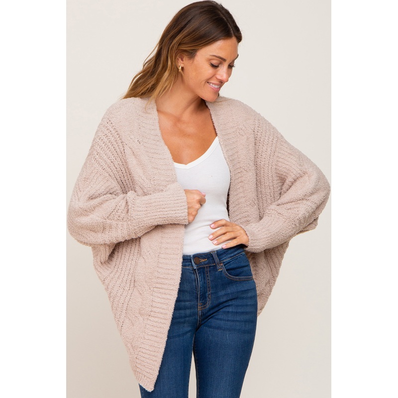 Beige Soft Knit Dolman Sleeve Cardigan