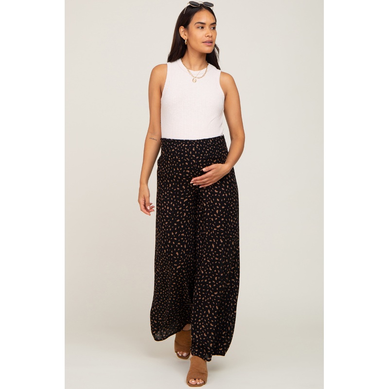 Black Animal Print Maternity Wide Leg Pants