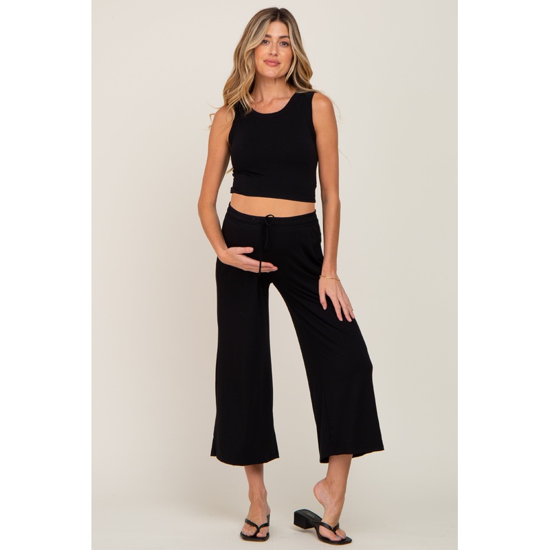 Black Crop Tank Maternity Lounge Set
