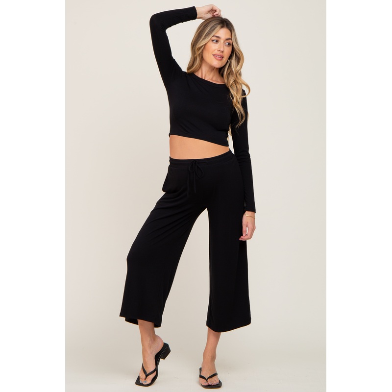 Black Cropped Long Sleeve Maternity Lounge Set