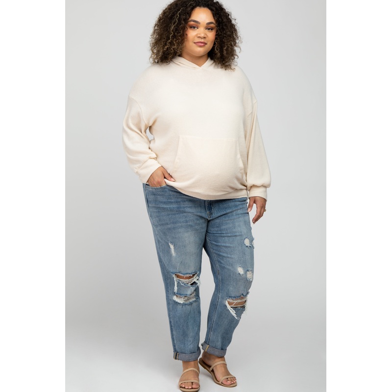 Blue Distressed Cuffed Crop Maternity Plus Jeans