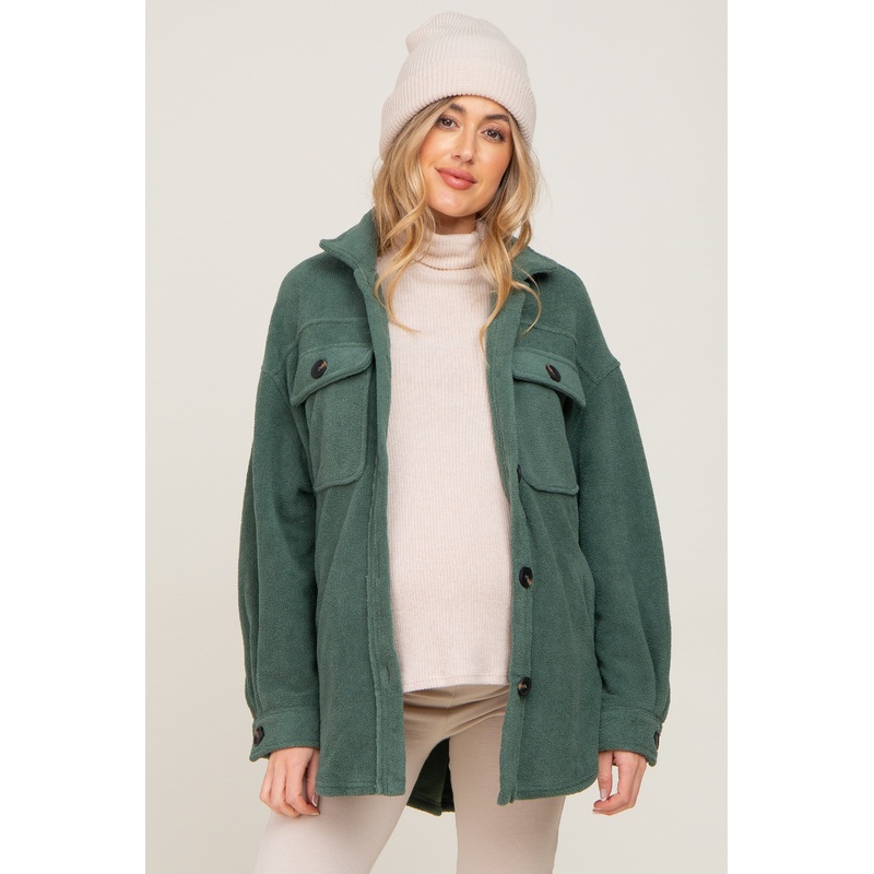 Forest Green Fleece Maternity Shirt Jacket