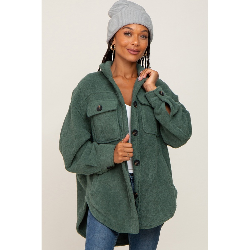 Forest Green Fleece Shirt Jacket