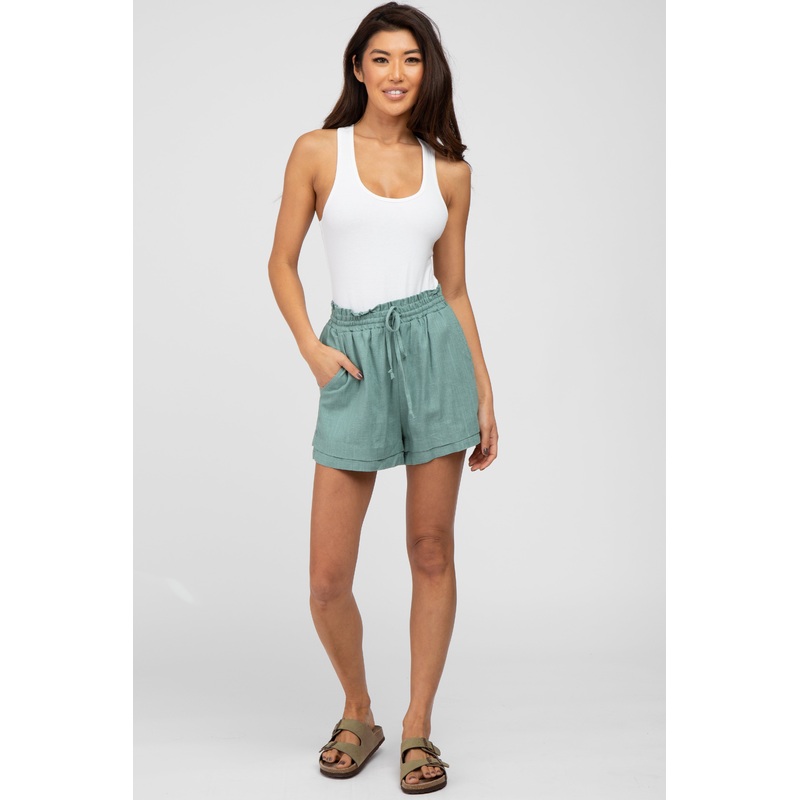 Sage Waist Tie Linen Shorts