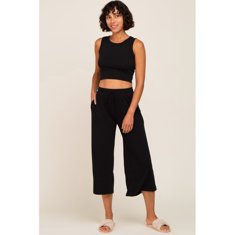 Black Crop Tank Lounge Set
