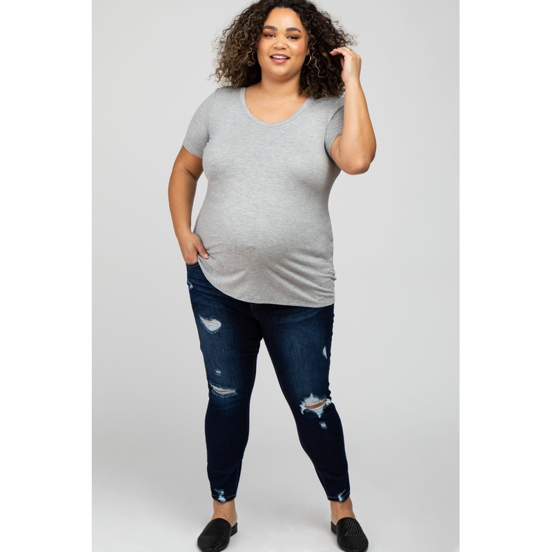 Navy Blue Distressed Plus Maternity Jeans