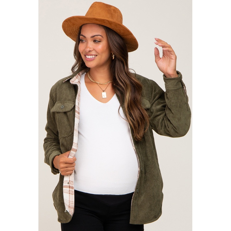 Olive Reversible Maternity Shirt Jacket
